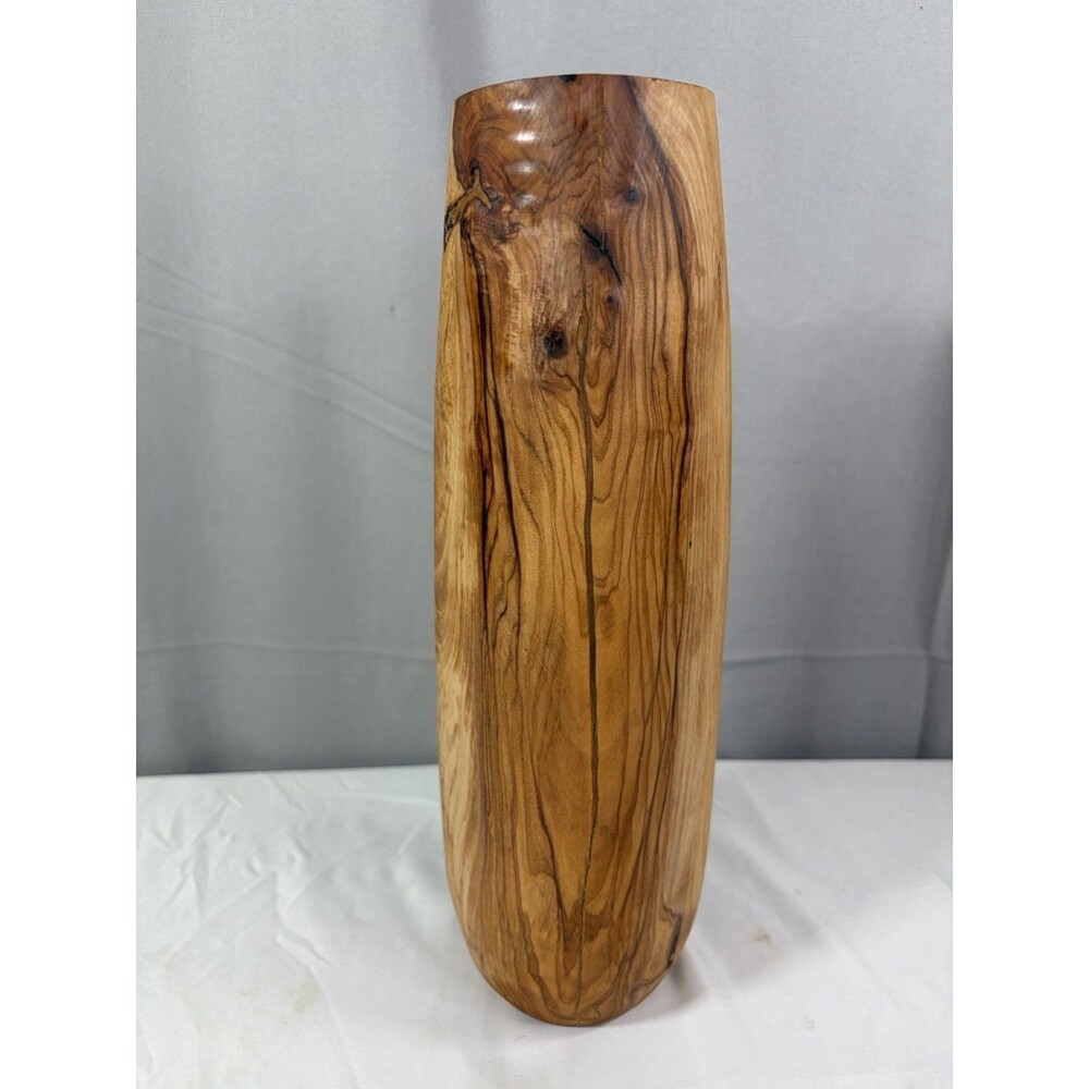 Hand Turned Natural Wood Vase 12 1/2” Tall Very Nice And Heavy